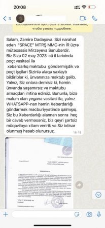 "Space" TV ixtisara saldığı işçinin əmək kitabçasını vermir- Zamirə Dadaşova ölkə rəhbərliyinə müraciət etdi