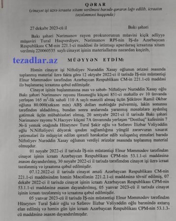 "ŞAKİR" MTK-NIN RƏHBƏRİ BARƏDƏ CİNAYƏT İŞİ TƏZƏLƏNDİ -BAKI ŞƏHƏR PROKURORLUĞU