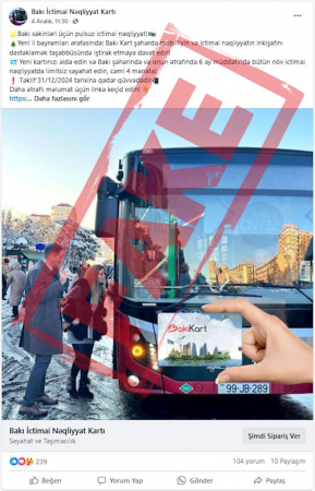6 ay pulsuz “BakıKart” vəd edən yeni saxta səhifələr açılıb - FOTOLAR