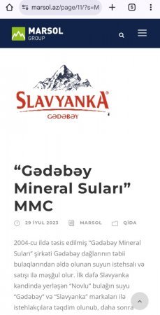 "Slavyanka" brendinin sahibi "Gədəbəy Mineral Suları"-nın 7.6 milyon vergi borcu üzə çıxdı + "Marsol" MMC ilə tərəfdaş imiş (FOTO)