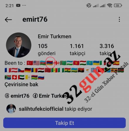 "Azərlotereya" ASC-nin vəzifəli şəxsi "İnstaqram"da erməni bayrağı paylaşıb/ FOTO